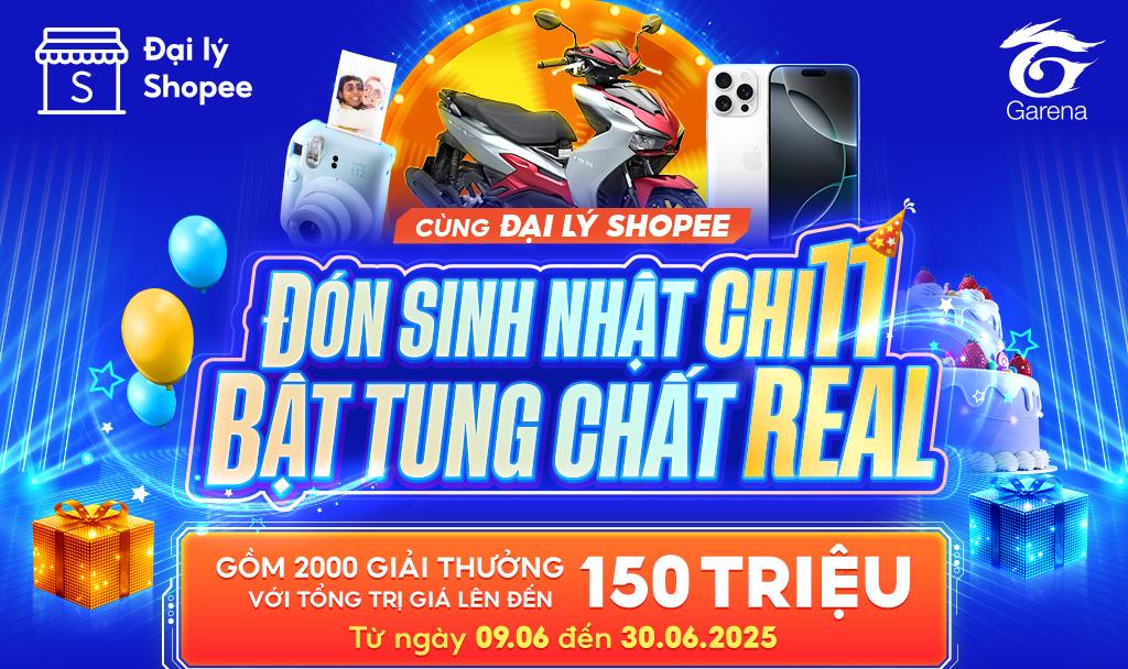  
 CHẤN ĐỘNG! Nhiều vật thể lạ đ&aacute;p xuống ngay tại địa b&agrave;n Đại l&yacute; Shopee. 
 
 Xin mời c&aacute;c d&acirc;n chơi xếp h&agrave;ng ngay ngắn h&oacute;ng liền v&ograve;ng quay đặc biệt trong chuỗi sự kiện Sinh nhật ho&agrave;nh tr&aacute;ng mừng Đại l&yacute; Shopee 11 tuổi. 
 
 Giờ l&agrave; l&uacute;c thổi nến v&agrave; tạo n&ecirc;n tiệc sinh nhật chill nhất hệ mặt trời c&ugrave;ng h&agrave;ng ng&agrave;n phần qu&agrave; chất ng&acirc;y ngất với tổng trị gi&aacute; l&ecirc;n đến 150 TRIỆU đồng. 
 
 Sinh nhật qu&agrave; to, đừng n&ecirc;n bỏ lỡ. Đ&acirc;y ch&iacute;nh l&agrave; cơ hội tăng doanh số v&agrave; mang đến niềm vui cho ch&iacute;nh k h&aacute;ch h&agrave;ng của qu&yacute; Đại l&yacute; đ&oacute; nha. 
 C&ugrave;ng Đại l&yacute; Shopee kh&aacute;m ph&aacute; nga