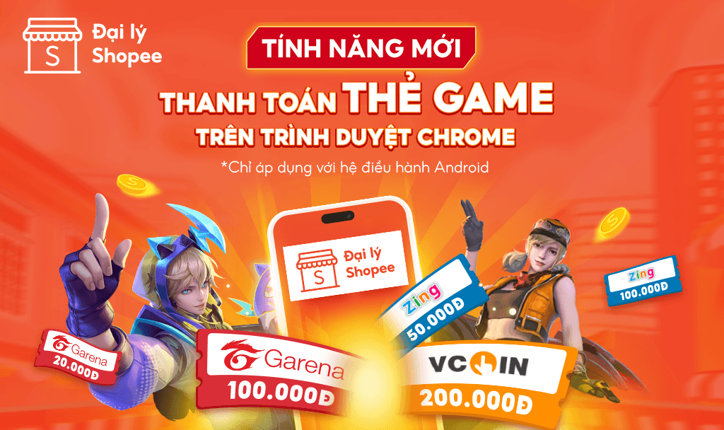  T&iacute;nh năng mới đổ bộ, thanh to&aacute;n c&agrave;ng th&ecirc;m tiện. Tin vui đ&atilde; đến với qu&yacute; Đại l&yacute; sử dụng hệ điều h&agrave;nh Android rồi đ&acirc;y. 
 
 Từ nay, qu&yacute; Đại l&yacute; đ&atilde; c&oacute; thể thanh to&aacute;n thẻ game bằng c&aacute;ch truy cập https://web.dailyshopee.vn bằng tr&igrave;nh duyệt Google Chrome ngay tr&ecirc;n điện thoại của m&igrave;nh. 
 
 H&atilde;y xem ngay hướng dẫn dưới đ&acirc;y để kh&aacute;m ph&aacute; t&iacute;nh năng mới v&agrave; thực hiện thanh to&aacute;n thật mượt m&agrave; nh&eacute;: 
 
 Bước 1: Truy cập https://web.dailyshopee.vn bằng tr&igrave;nh duyệt Chrome tr&ecirc;n điện thoại sử dụng hệ điều h&agrave;nh Android. Bước 2: Nhập số điện thoại v&agrave; mật khẩu. Sau đ&oacute;, nhập m&atilde; x&aacute;c nhận đư